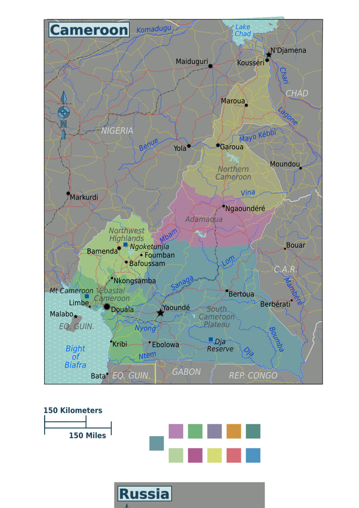 Map of Cameroon showing its ten regions