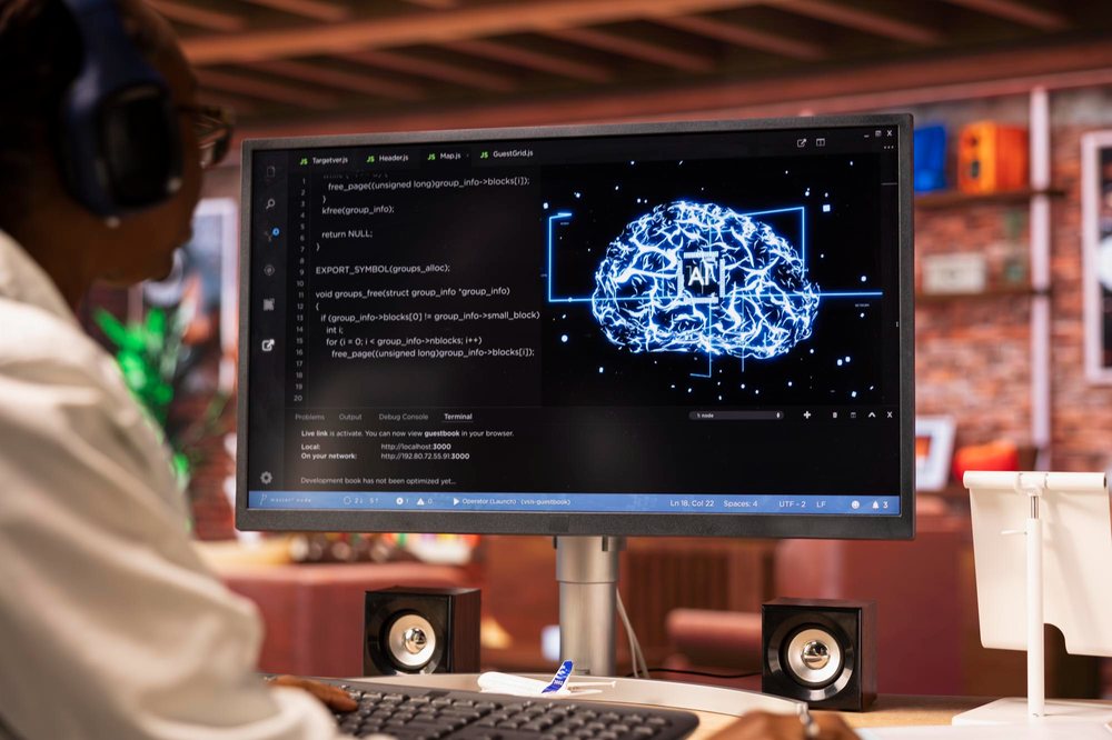 An AI brain visualisation on a computer screen