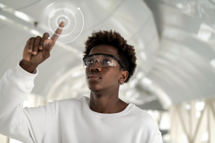 A person interacting with a digital interface